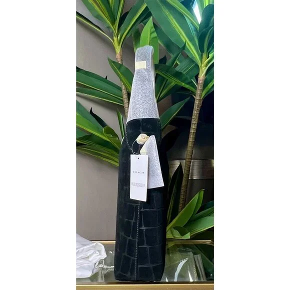 BEAUTIUL COACH Black Croc-Embossed Suede and leather Brooklyn 28 MSRP 395.00 - Picture 3 of 9